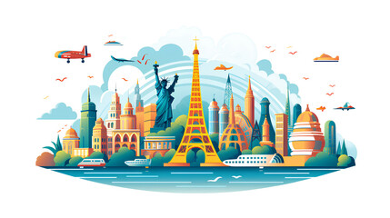 World travel concept drawing on transparent background PNG World travel concept - obrazy, fototapety, plakaty