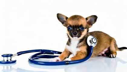 聴診器で診察をける犬