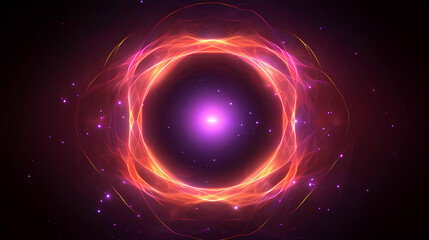 Obraz premium Background techno art circle swirling purple, pink, magenta and orange neon lights colour on a black background. Lights and colour effects for poster, background, and template.