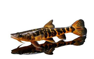 Image of Beautiful Loach Fish and Their Reflection in a Water Isolated on Transparent Background PNG.