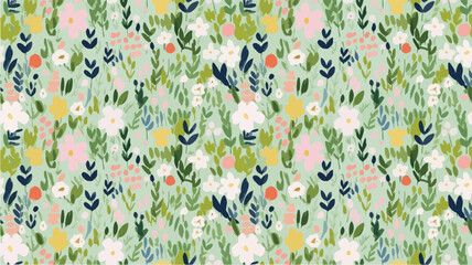 green seamless flowers repeating pattern, flowers pattern, ditsy, liberty , meadow, floral - obrazy, fototapety, plakaty