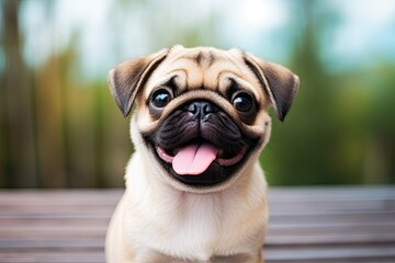 Adorable puppy pug smile and happiness. Purebred dog. Generative AI