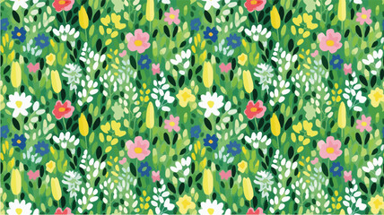 green seamless flowers repeating pattern, flowers pattern, ditsy, liberty , meadow, floral © peacefy