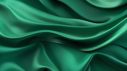 Obraz premium Royal green silk satin fabric with wavy and folding patterns. Abstract background for luxury cloth or liquid wave or wavy folds. Beautiful soft wavy folds on shiny fabric. 