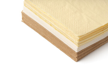 Beige paper napkins on white background studio shot