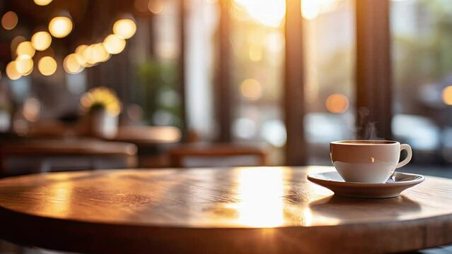 A freshly made cafe au lait is placed on a table in a coffee shop. Generative AI
