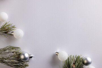 Christmas baubles decorations with copy space on white background