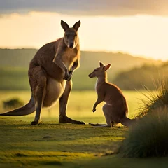 Fotobehang kangaroo in sunset © Sofia Saif