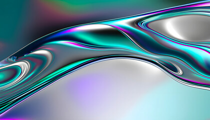 abstract background colorful transparent glossy glass liquid flowing. Holographic curved wave in motion. Iridescent design element for banner background, wallpaper