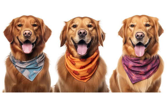 Different Dogs Bandanas Open Their Mouth Isolated on Transparent Background PNG.