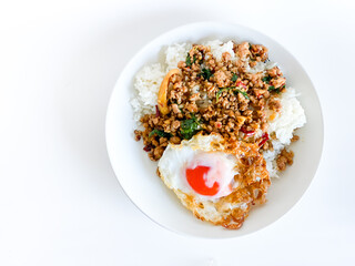 Rice topped with pork with Thai basil and fried egg