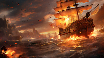 Pirate ships battle