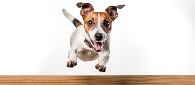 Energetic Jack Russell Terrier chasing a vivid ball With copyspace for text