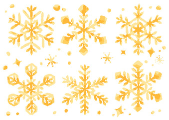 Fototapeta na wymiar 金色の雪の結晶のイラスト　手描き　水彩風