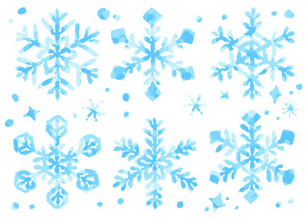 雪の結晶のイラスト　手描き　水彩風
