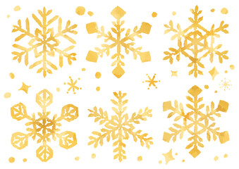 金色の雪の結晶のイラスト　手描き