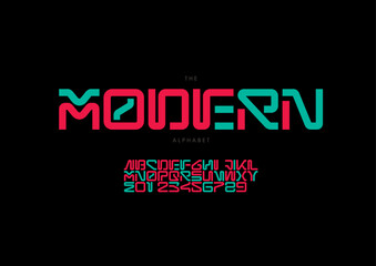 Vector of stylized modern font and alphabet