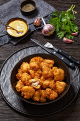 crispy fried panko breaded chicken bites in bowl