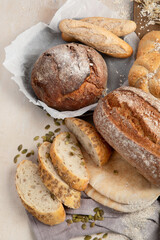 Freshly baked delicious bread, healthy eating concept.