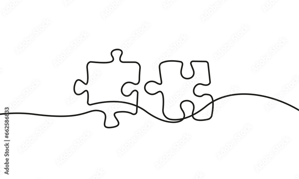 Aufkleber continuous one line drawing of puzzle black sketch on white background. puzzle simple one line illus