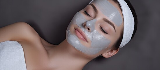 Client at beauty salon receives top view procedures with mask application With copyspace for text