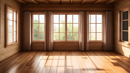 Empty wooden room with window generated by AI