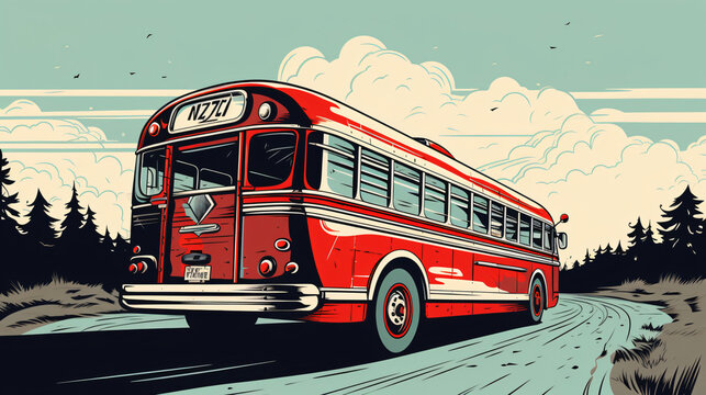 Red retro bus back