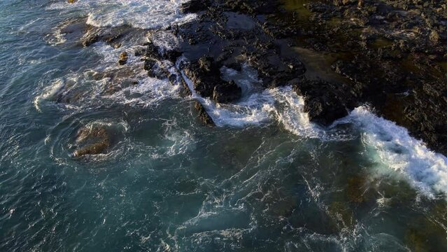 Crashing Ocean Waves On Rocky Shore - Drone Shot