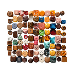 Assorted Board Game Pieces Isolated on Transparent or White Background, PNG