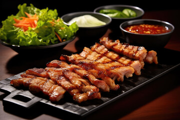 Samgyeopsal Grilled pork belly a popular Korean dishes - obrazy, fototapety, plakaty