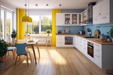 Modern kitchen room, minimalistic clear interior design