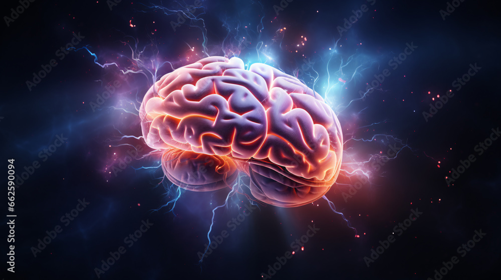 Canvas Prints the human brain: a source of energy flashes, exploring the concept of brain power