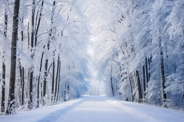 Snowy forest paradise, a world of serene beauty, winter charm