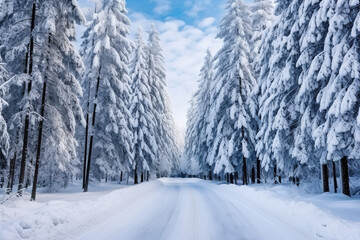 Snowy forest paradise, a world of serene beauty, winter charm