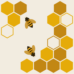 Honeycomb and bees on white background vector illustration.