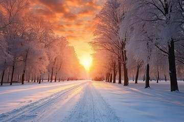 Fototapeta na wymiar Snowy forest paradise, a world of serene beauty, winter charm