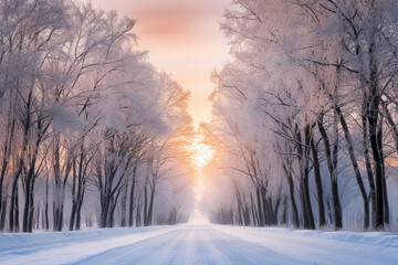 Obraz na płótnie Canvas Snowy forest paradise, a world of serene beauty, winter charm