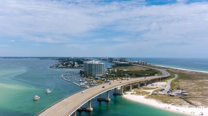 Aerial view of Perdido Pass Bridge in Orange Beach, Alabama