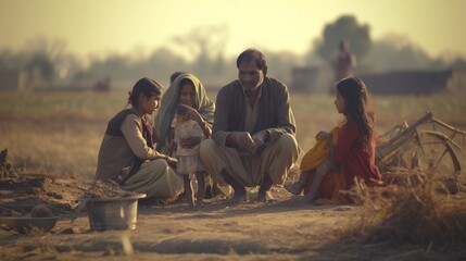 Poor Indian family in rural area near Allahabad, Uttar Pradesh, India.full ultra HD, High resolution