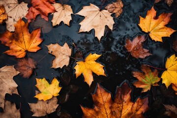 Autumn background. Multicolored leaves lie on the floor