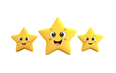Beautiful Yellow Three Stars with 3D Cartoon Style Isolated on Transparent Background PNG.