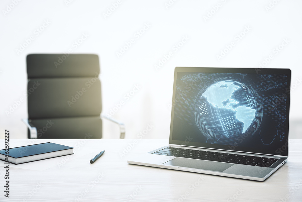 Poster computer monitor with digital america map, global technology concept. 3d rendering