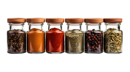 Organic Spices in Glass Jars Isolated on Transparent or White Background, PNG