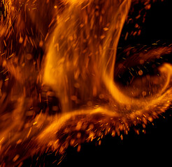 fire flame with sparks on black background.