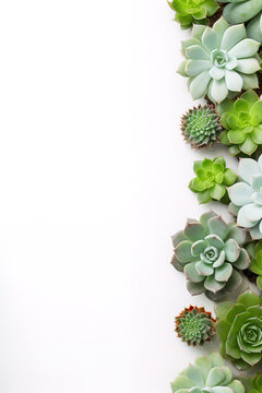 minimalistic white background with succulents, with empty copy space