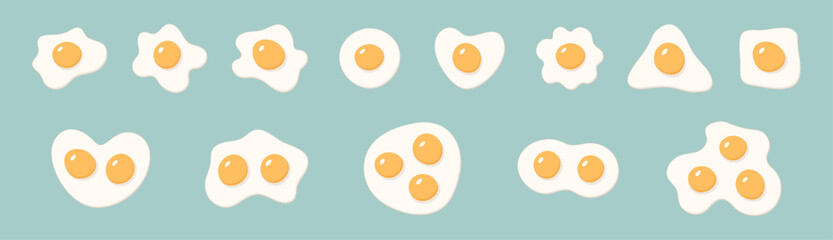 Fried eggs set. Isolated vector illustration.	