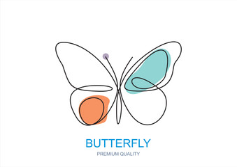 Butterfly in One continuous line drawing. Beautiful flying moth for wellbeing beauty or spa salon logo and divider concept in simple linear style. Editable stroke. Doodle vector illustration