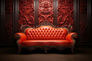 captivating sofa, dressed in fiery red leather, exudes fiery passion and charm.