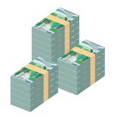 Vatu Vector Illustration. Vanuatu money set bundle banknotes.  Paper money 2000 VUV. Flat style. Isolated on white background. Simple minimal design.