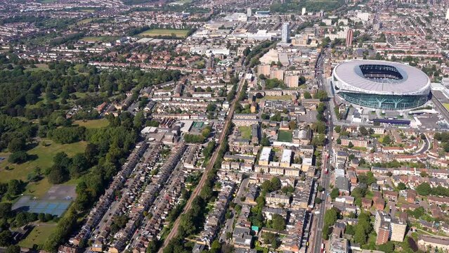Aerial view of Tottenham and  football stadium, Tottenham, London, UK.